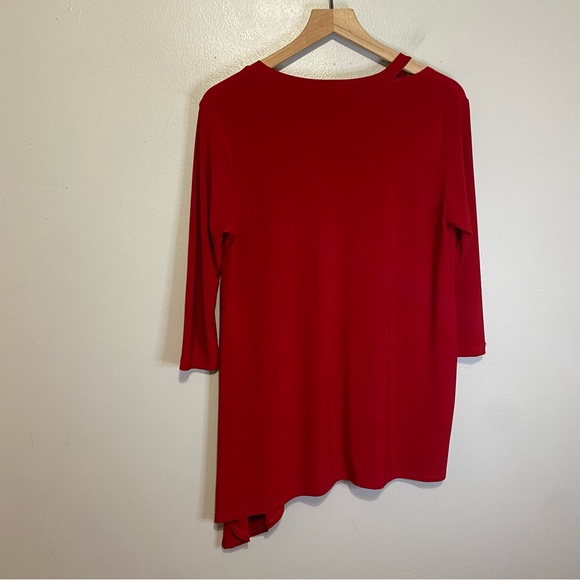 Clara Sun Woo S Tunic Cut Out Red Top Asymmetrical Shirt Blouse Stretch - Picture 6 of 7